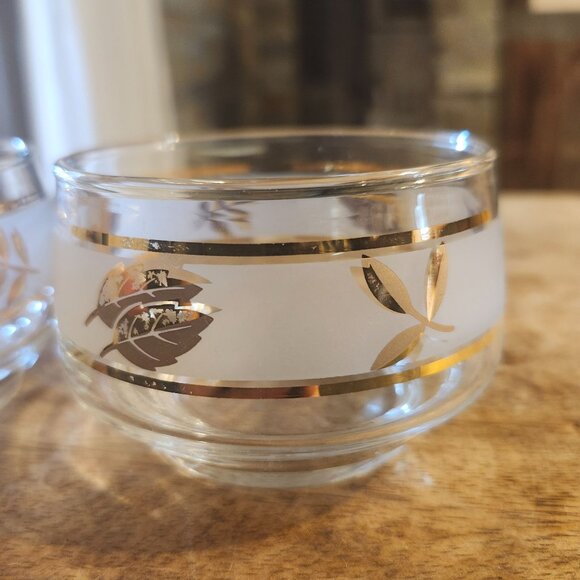 Vintage Libbey Golden Foliage Condiment Server 3 Bowl Metal Caddy MCM Party Set - Picture 9 of 11